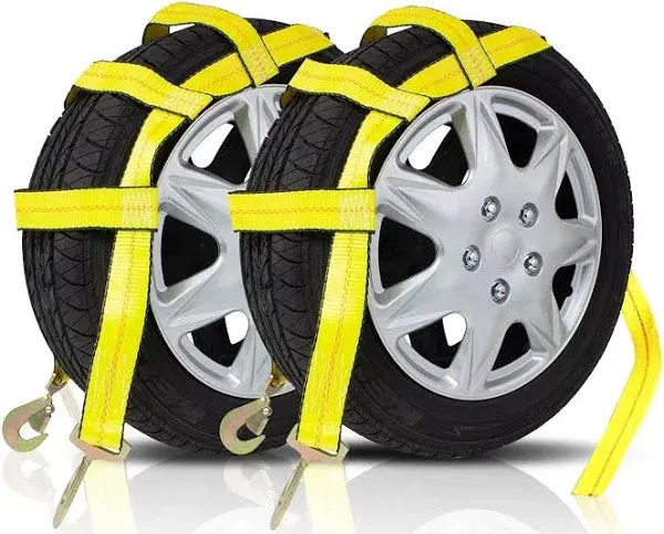 Wheel Car Tow Basket Straps with Flat Hooks 2 Pack Heavy Duty for 14&#034;-17&#034;