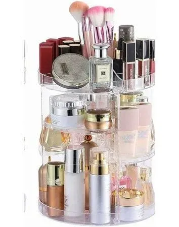 Cq acrylic 360 Degree Rotating Skin Care Organizer Countertop For Vanit,Adjustable Make up Holder Height,Clear Plastic Spinning Makeup Organizer for Skincare Beauty Product Bathroom Organizer,1Pcs