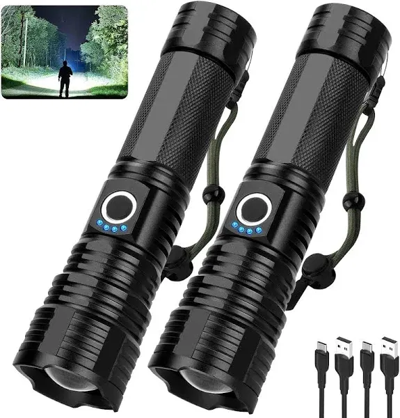 Sigoobal Rechargeable Flashlights High Lumens 900000 Lumen Super Bright Flashlight 2pack Led High Powered Flash Light