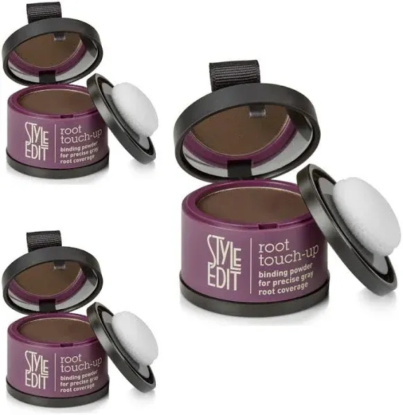 Style Edit Root Touch Up Powder, to Cover Up Dark Roots and Grays Between Salon Visits, Water Resistant, Non-Sticky, Compact And Mess-Free, Dark Brown Hair Color (Pack of 3)