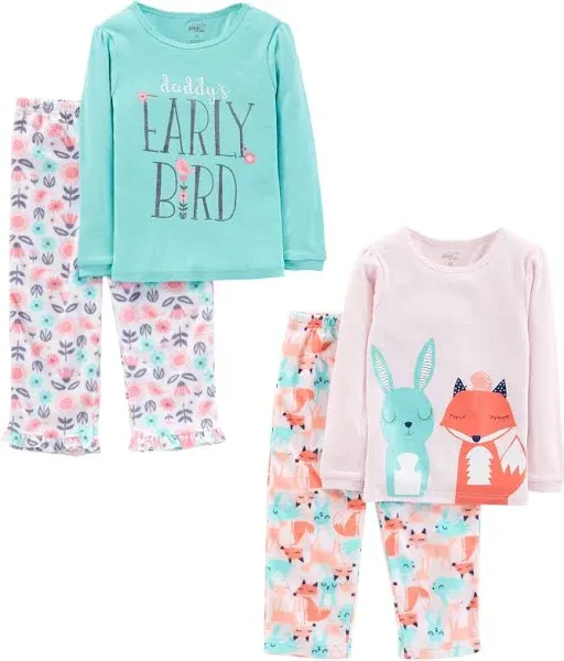 Simple Joys by Carter's Girls' 4-Piece Pajama Set (Cotton Top & Fleece Bottom)