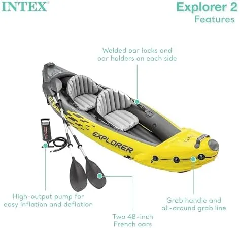 Intex Explorer K2 2-Person Inflatable Kayak Set with Oars and Air Pump, Yellow