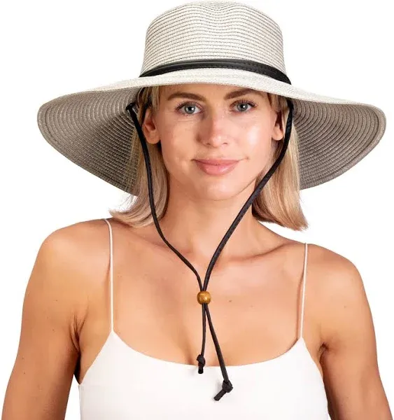 Sloggers Women's Wide Brim Braided Sun Hat with Wind Lanyard - UPF 50+ Maximum Sun Protection