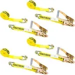 US Cargo Control Ratchet Strap Heavy Duty (4-Pack), 2 Inch x 12 Foot Yellow Ratchet Strap with Double J Hooks, 10,000 lbs. Break Strength, Tie-Down Ratcheting Straps for Trucks and Trailers