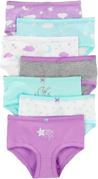 7-Pack Girls' Star and Moon Printed Stretch Cotton Underwear