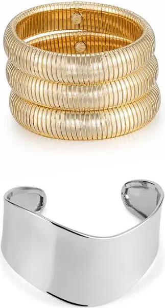 Ettika Flex Snake Chain Stretch Bracelet Set | Gold Tone