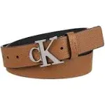 Calvin Klein Men&#039;s 35mm Leather CK Logo Buckle Belt