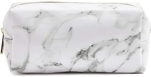 Glamlily White Marble Printed Cosmetic Travel Pouch Set for Makeup Supplies (2 Pack)