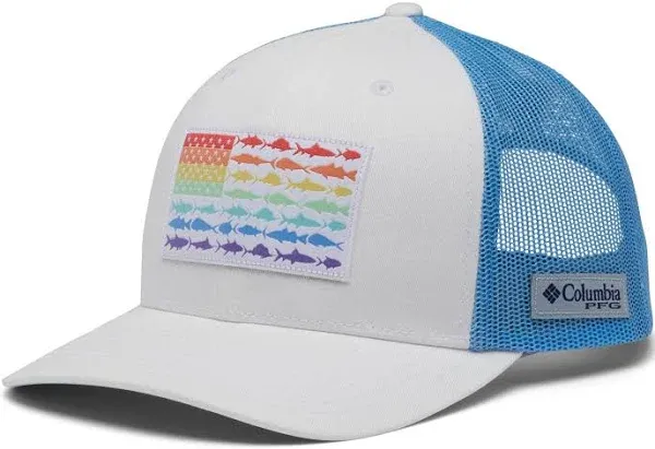 Columbia Snapback Hat Mens Womens PFG Mesh Fish Flag White Blue Gray Fishing