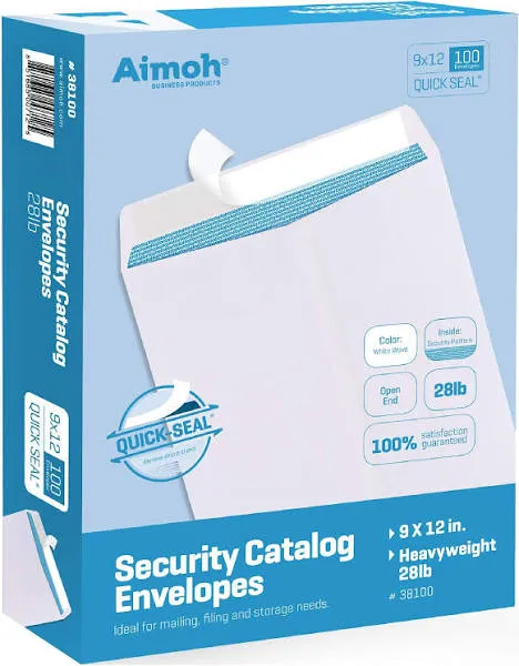 100 9 x 12 SELF Seal Security White Catalog Envelopes - 28lb - Security Tinte...