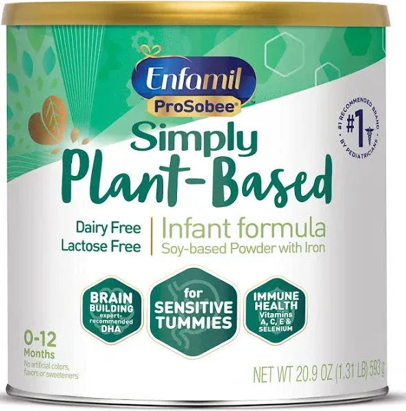 Enfamil Prosobee Plant based Baby Formula, for Sensitive Tummies, Soy-based Plant Sourced Protein, Vitamins for Immune Support, Lactose-free, Milk free, Gluten free, 32 Fl Oz Bottle (4 count)