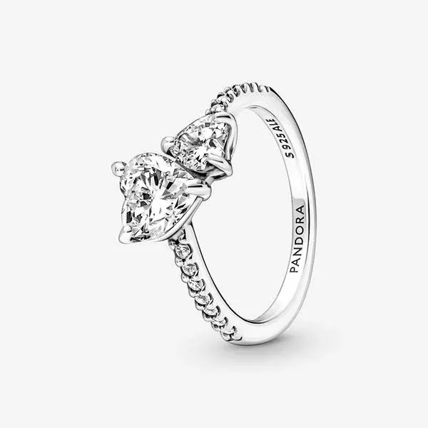 Pandora Double Heart Sparkling Ring Cubic Zirconia