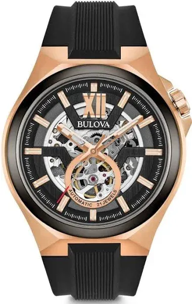 Bulova Classic Black Skeleton Power Reserve 98A177 Automatic Men&#039;s Watch