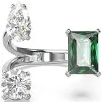 Mesmera open ring, Mixed cuts, Green, Silver-tone finish