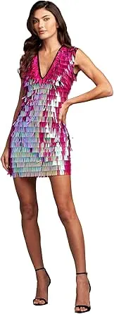 Tadashi Shoji Birdie Sequin Fringe Mini Dress-HOTPK-12 Pink