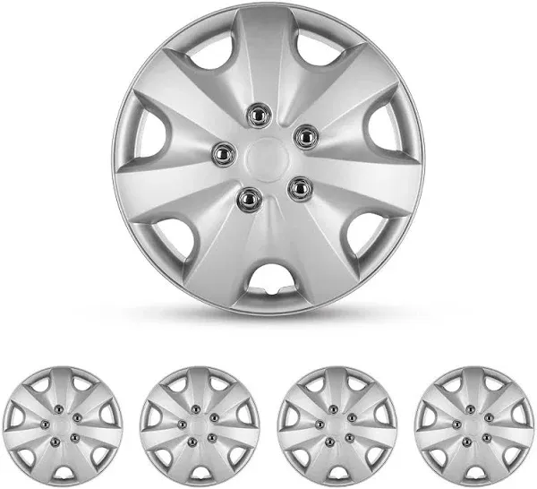 BDK (4-Pack) Premium Classic Silver Hubcaps 16" Wheel Rim Cover Hub Caps Style Replacement Snap On Car Truck SUV - 16 inch Set