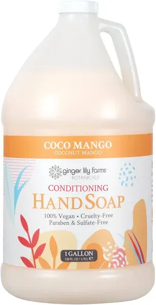 Ginger Lily Farms Botanicals All-Purpose Liquid Hand Soap Refill, Coco Mango, 100% Vegan & Cruelty-Free, Coconut Mango Scent, 1 Gallon (Pack of 4)