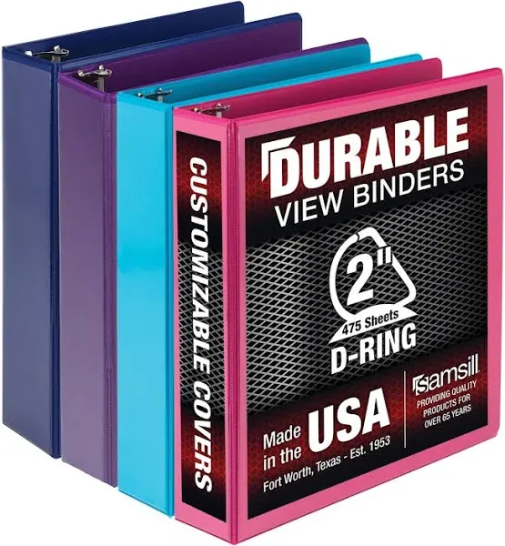 Samsill Durable 2 Inch View D-Ring Binder Fashion Assortment 4 Pack MP46469