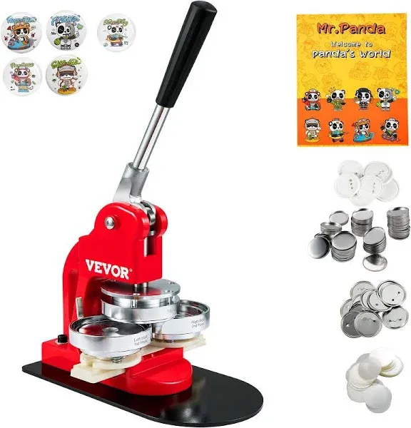 VEVOR Button Maker Machine 2.25in 58mm Button Badge Maker Punch Press Machine with 500 Pcs Circle Button Parts and Circle Cutter (58mm 500P)