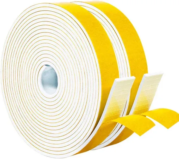 Yotache White Foam Weather Stripping Adhesive 2 Inch Wide X 3/8 Inch Thick