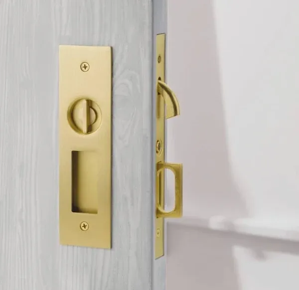 Emtek Pocket Door Mortise - Narrow Modern Rectangular Privacy Function (Satin Brass)