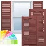 14.5 in. x 43 in. Louvered Vinyl Exterior Shutters Pair in Burgundy Red