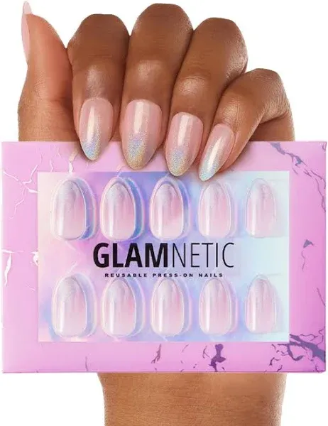 Glamnetic Press On Nails - Winter Storm | Semi-Transparent Short Almond Nails, Reusable | 15 Sizes - 30 Nail Kit