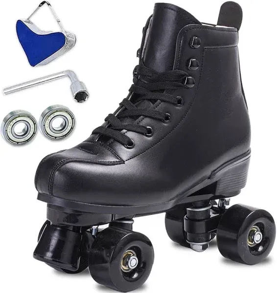 SCUNT Skates Women&#039;s Men&#039;s High Top Black PU Leather Skates Classic Double Ro...