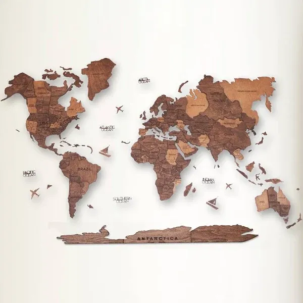 3D Wood World Map Wall Decor