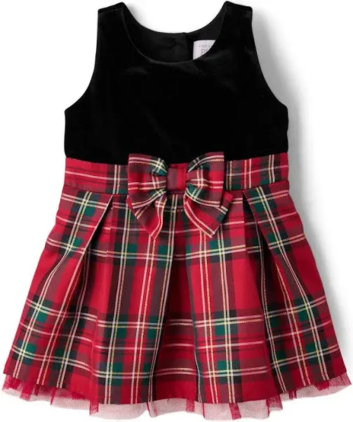 The Children’s Place Toddler Girl 4T Sequin Velvet Plaid Holiday/Christmas Dress