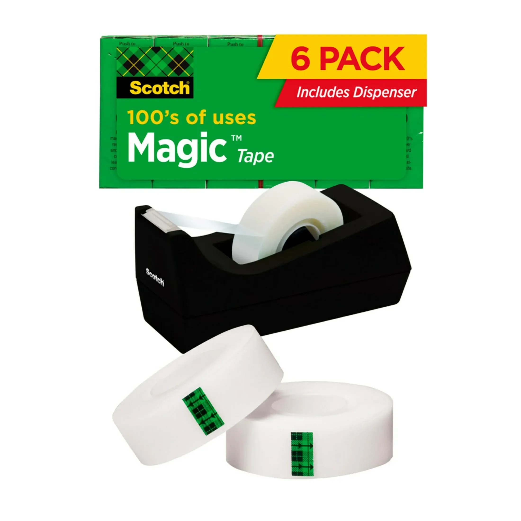 Scotch Magic Tape, Clear, 3/4" x 1000", 6 Rolls with Dispenser