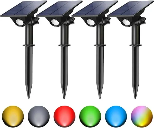 ZIVASA Solar Spot Lights Outdoor 4 Pack 6 Modes Color Changing Solar Landscape Spotlights for Outside