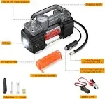 GSPSCN Dual Cylinder DC 12V Air Compressor for Car, Heavy Duty Portable Tire Inflator,Tire Pump 150PSI with LED Light for Auto,Truck,SUV, RV,Balls