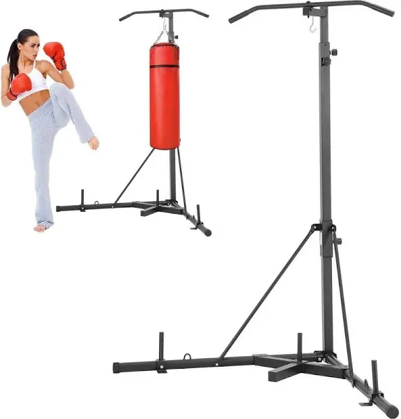 2 in 1 Punching Bag Stand Steel Workout Equipment Adjustable Height Boxing Punching Bag Stand, Holds Up to 400 lbs