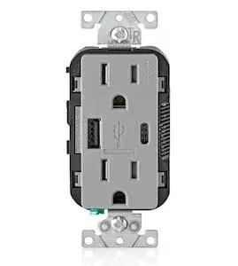 Leviton Decora USB Charger 15A Receptacle 5.1A Type A/Type-C, Black