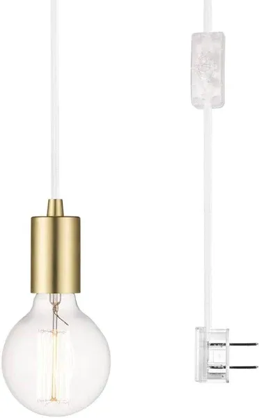 Novogratz x Globe Emile 1-Light White and Brass Plug-In Exposed Socket Pendant - Transitional - Pendant Lighting - by Globe Electric | Houzz