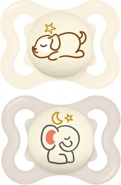 MAM Supreme Night Baby Pacifier, for Sensitive Skin, Patented Nipple, 2 Pack, 0-6 Months, Unisex,2 Count (Pack of 1)