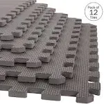 Foam Flooring Tiles – 12-Pack Interlocking EVA Foam Pieces – Non-Toxic Floor Padding for Playroom, Gym, or Basement by Stalwart (Gray)