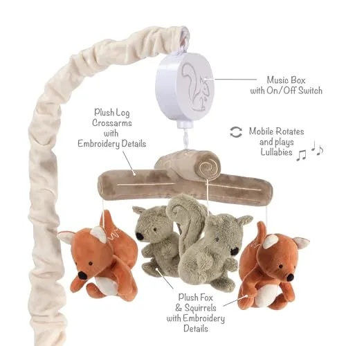 Lambs & Ivy Treetop Fox & Squirrel Woodland Musical Baby Crib Mobile Soother Toy