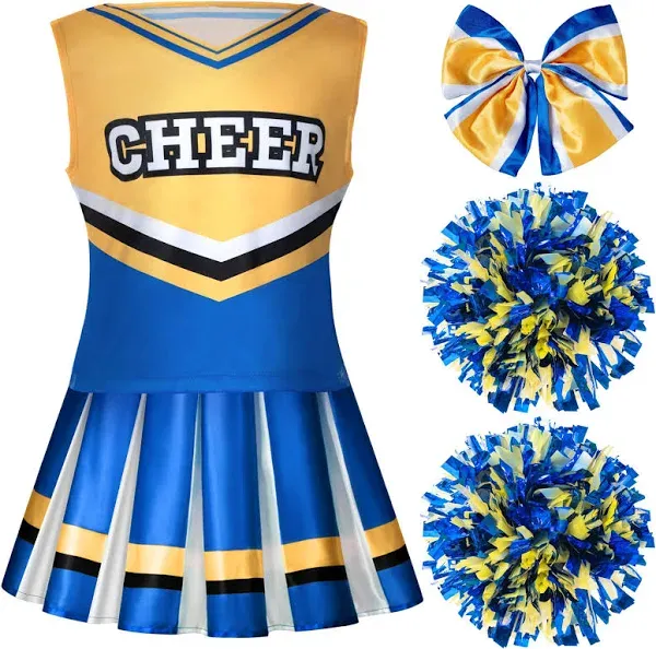 Spooktacular Creations Girl Blue Cheerleader Costume, Halloween Cute Cheer Uniform Outfit with Accessories