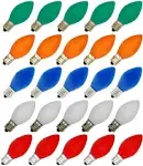 Creative Hobbies 3228CM 25-Pack C7 Multicolor 7-Watt Christmas Light Bulbs, Ceramic Base, Extended Life