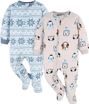 Gerber Baby Boys' Toddler Loose Fit Flame Resistant Fleece Footed Pajamas 2-Pack