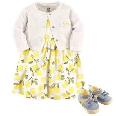 Hudson Baby Cotton Dress, Cardigan and Shoe Set