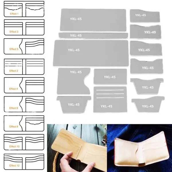 SMTHOME 13x Clear Acrylic Wallet Pattern Stencil Template Drawings Set