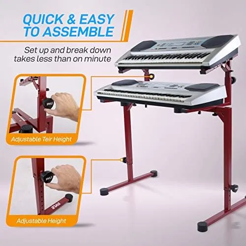 Pyle Heavy-Duty Keyboard Stand with 2nd Tier - PKST64, Adjustable Height & Width, 177 lbs Capacity