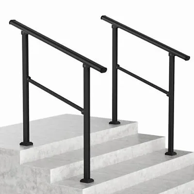 LOVMOR 2 Pack 3 Step Hand Rails for Outdoor Steps, Wrought Iron Railing, Exte...