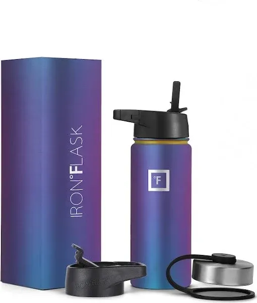 IRON °FLASK Sports Water Bottle - Wide Mouth with 3 Straw Lids - Stainless Steel