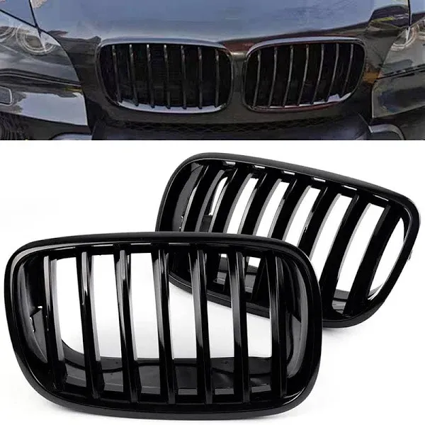 Front Grille For 2007-2014 BMW X5 E70 X6 E71，ABS Gloss Black Kidney Grill