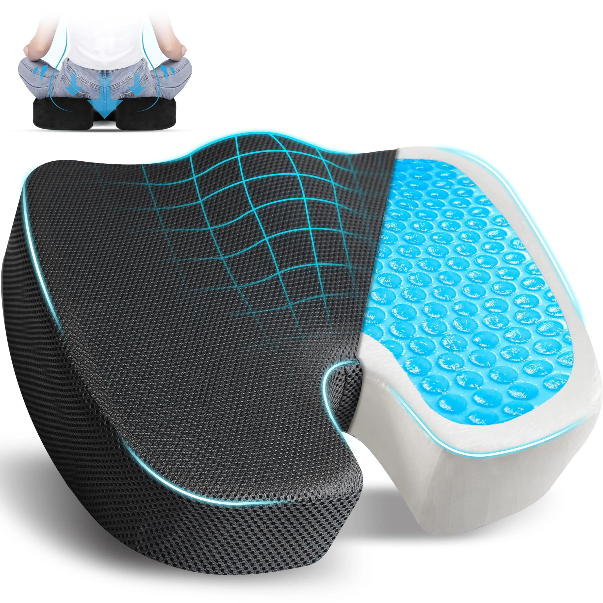 Gel Seat Cushion - Non-Slip Ergonomic Gel &amp; Memory Foam for Sciat