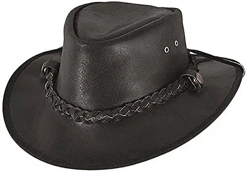 SideWinder Austrailian Genuine Leather Western Style Cowboy Hat Wide Brim Real Water Resistant Outback Vintage